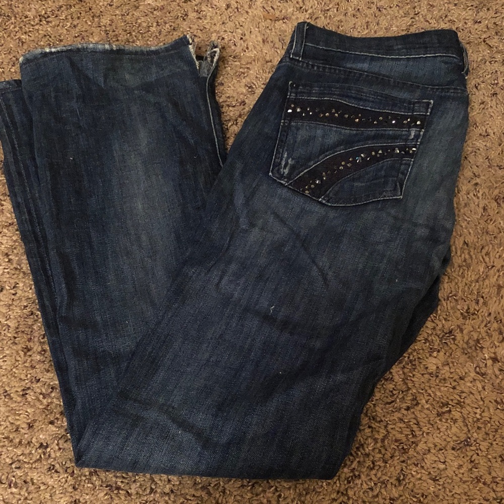 7 For All Mankind Dark Blue Studded Back Pocket Bootcut Jeans